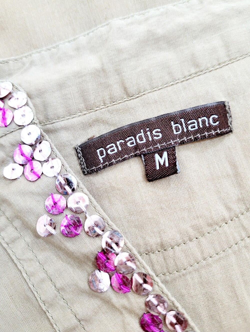 PARADIS BLANC European Cotton Sequin Detail Kaftan Swimsuit Coverup Cover Up M - Picture 6 of 11